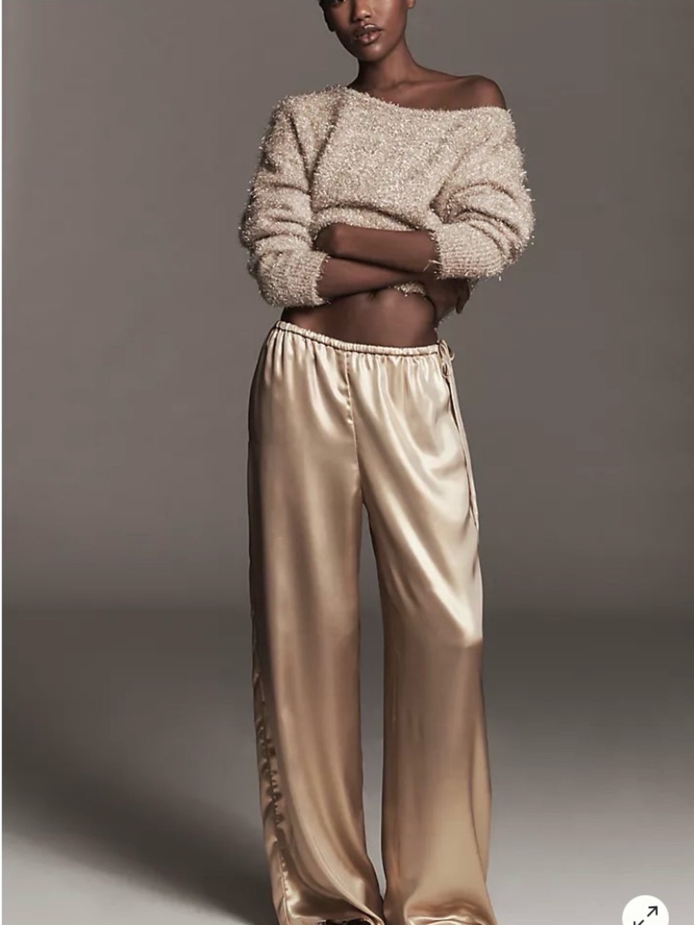 Anthropologie Satin Wide-Leg Pants in Champagne